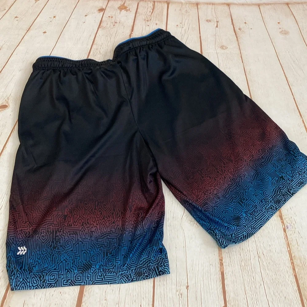 All In Motion Black/Red/BlueDrawstring Unlined Swim Trunks With Pockets